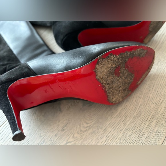 Black leather and suede Christian louboutin knee high boots, size 36 - Picture 3 of 7